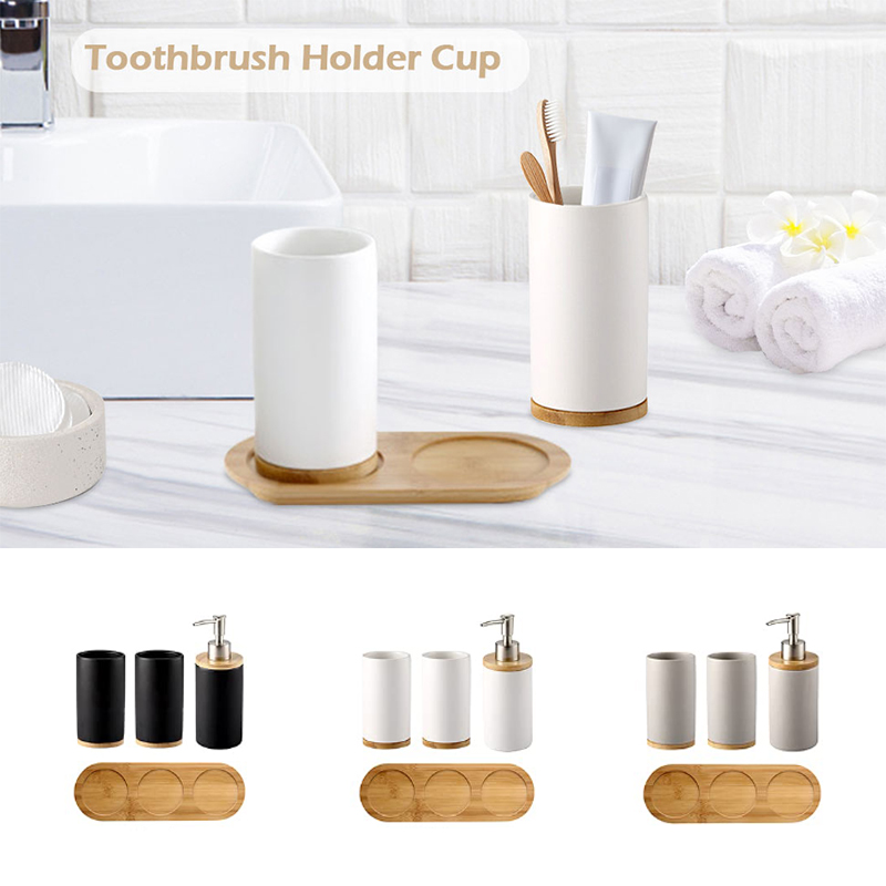 Bamboo Toothbrush - Conjunto de banheiro de cerâmica, dispensador